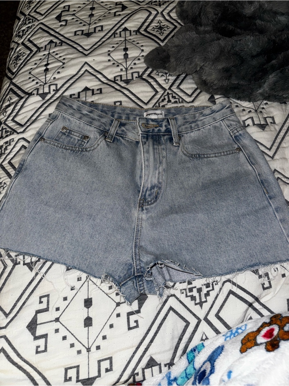 superdown High-Waist Gray Denim Cutoff Shorts